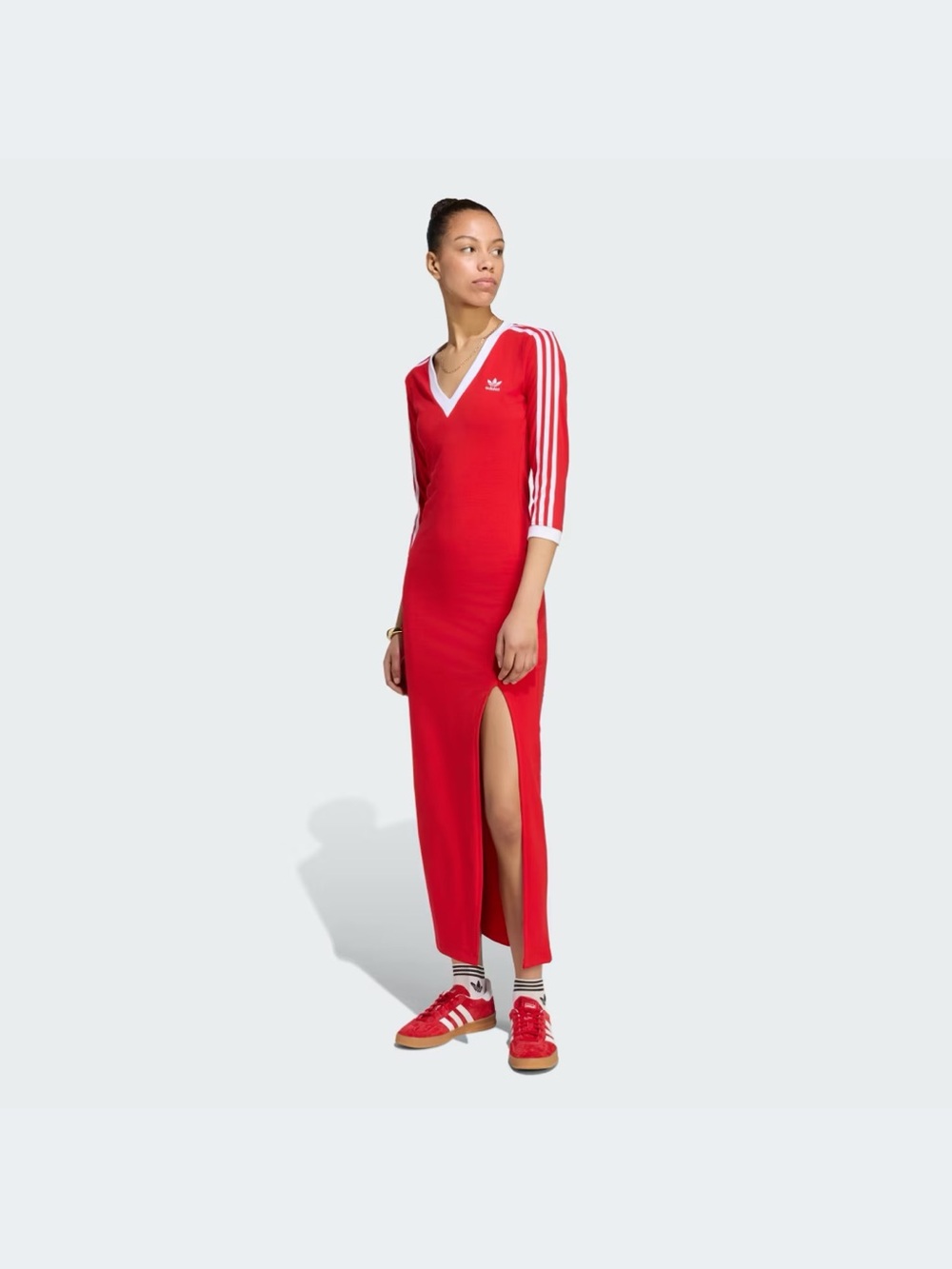 adidas Originals Red Maxi Dress with White Stripes